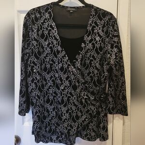 Notations Black and Silver Patterned Blouse